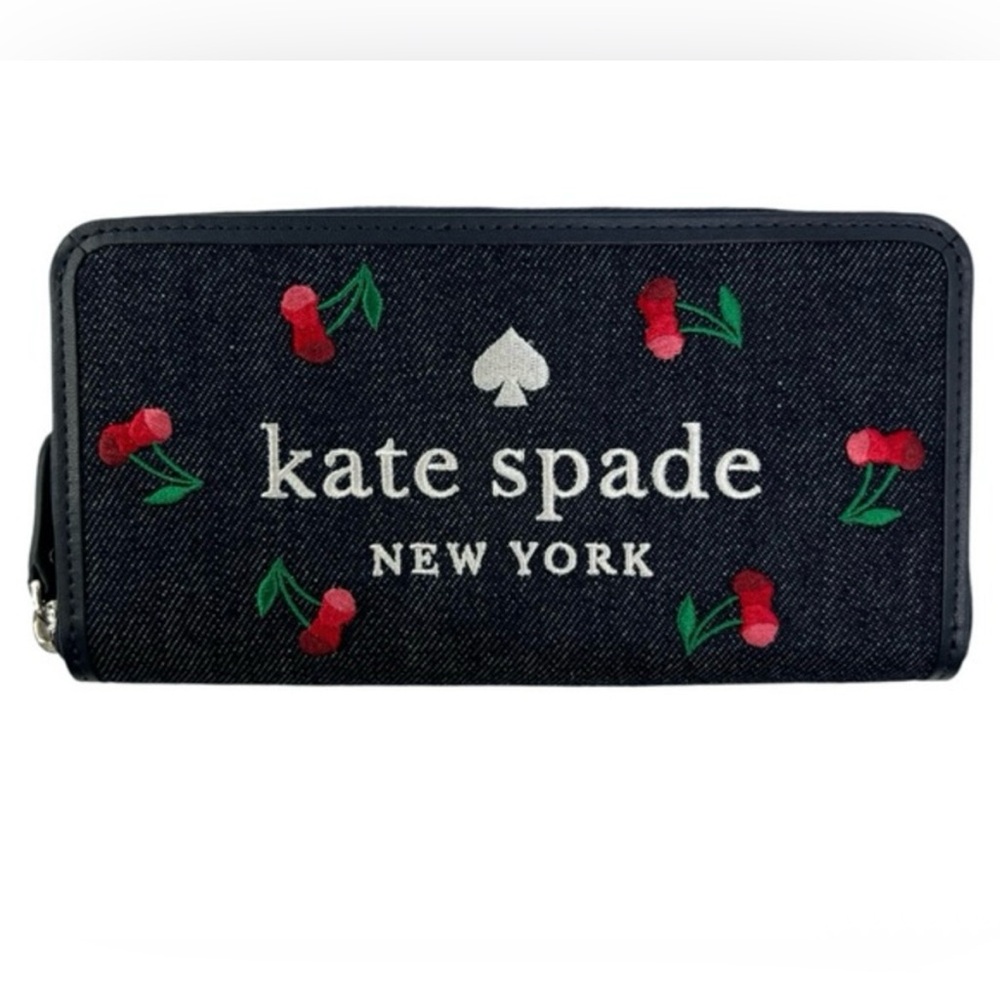 Kate Spade Denim NWT Cherry🍒wallet with Embroidery